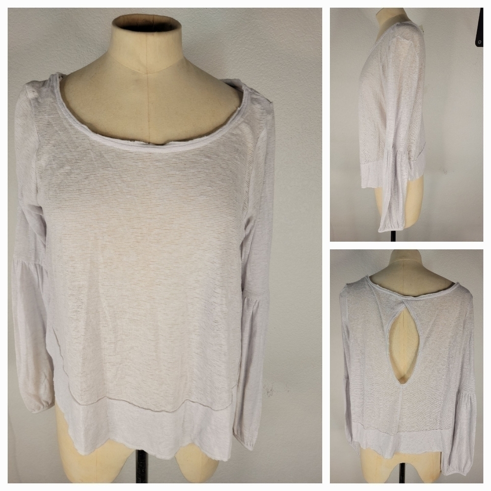 Free People Sz S Tunic Top Open Back Long Sleeves Semi Sheer